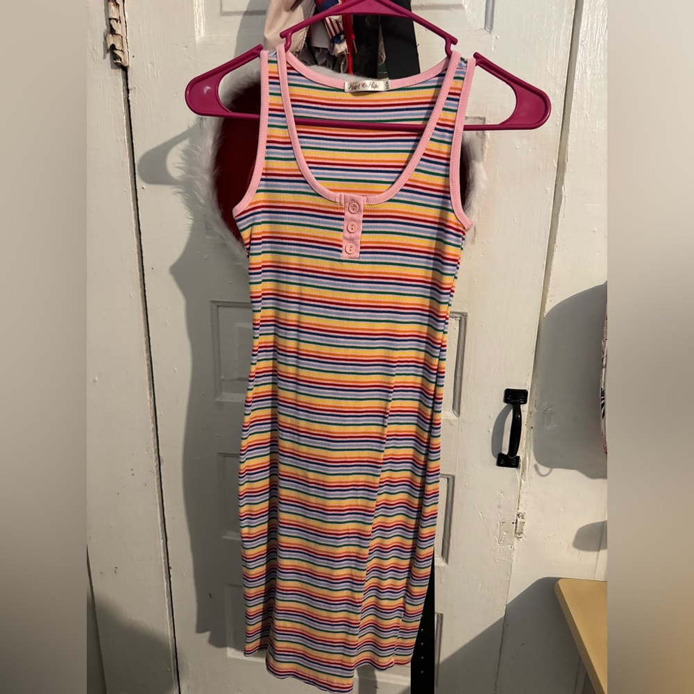 HEART HIPS multi-coloured striped mini dress with button-up front